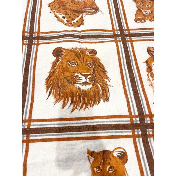Vintage Tiger Cub Lion Leopard Big Cat Poly Blanket 92" x 72” Brown Orange White - Picture 4 of 10
